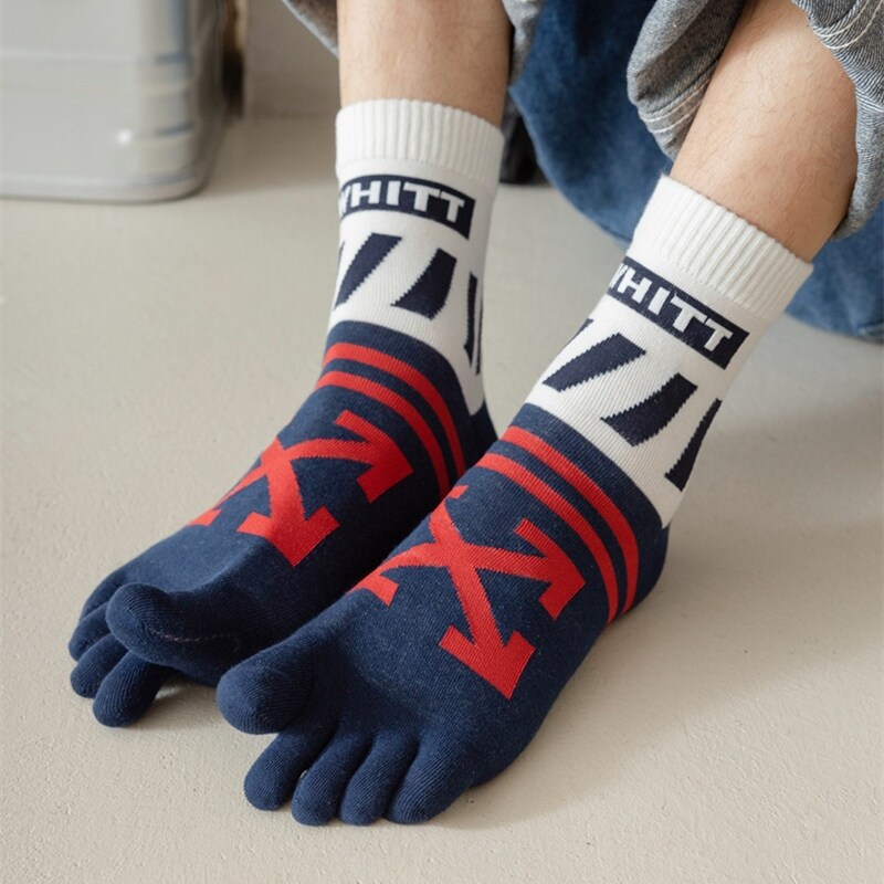 {hot} 5 Pairs Man Short Five Finger Socks Pure Cotton Solid Business Striped Standard Breathable With Separate Toes Hot Sell