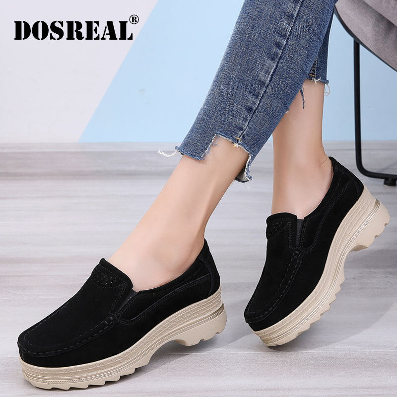 Dosreal giày đế thuyền cho giày nữ da thật giày đế bệt phẳng sneakers giày lười đế bệt phụ nữ giày nữ đơn giản