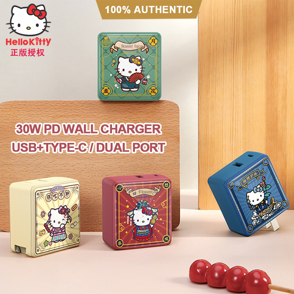 Đầu Sạc Nhanh Trên Tường Hello Kitty 30W PD Chính Hãng 100% Đầu Sạc Cổng Kép USB + Đầu Vào Type-C