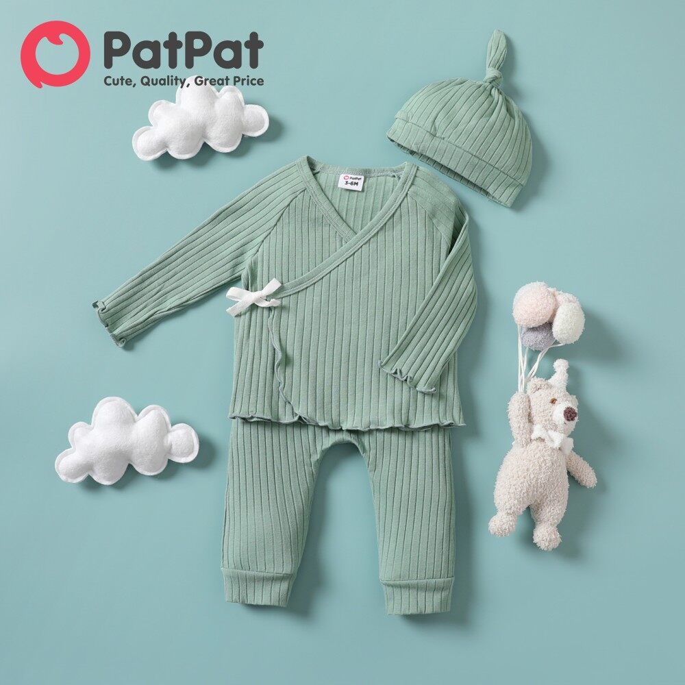PatPat 2pcs Baby Girl Boy Casual Solid Color Set