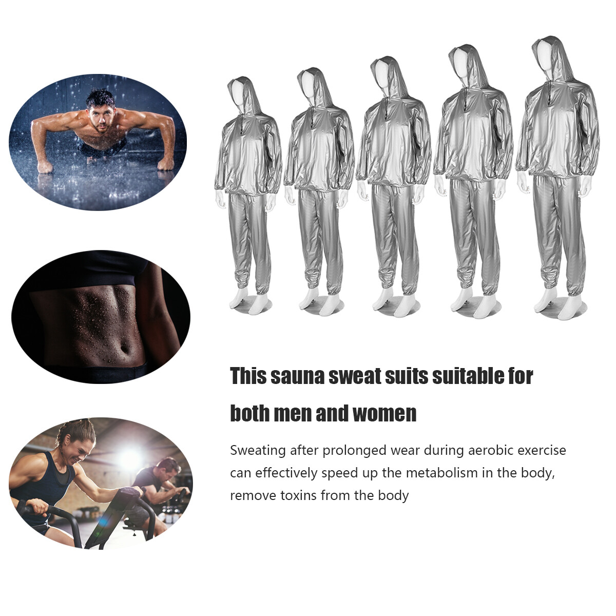 Generic PVC0.1mm M3XL Fitness Loss Weight Sauna Suit Exercise Silver L