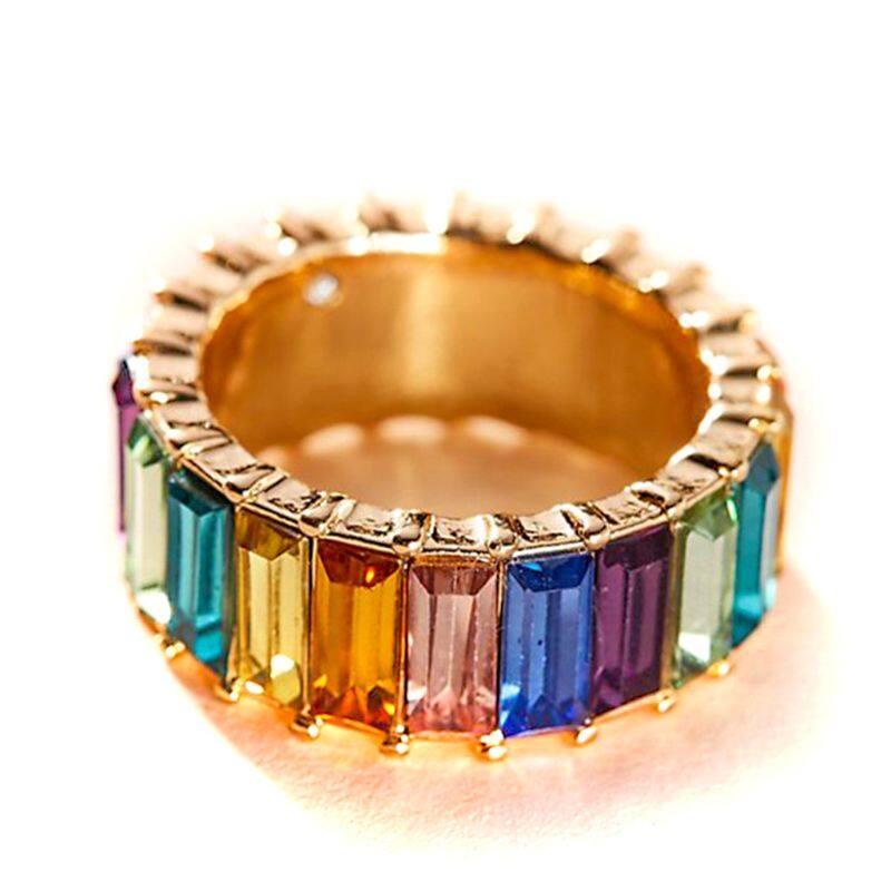 【Hàng Có Sẵn】nhẫn Baguette Pha Lê Cầu Vồng Nhẫn Có Thể Xếp Chồng Ban Nhạc Vĩnh Cửu, Cubic Zirconia Nhẫn