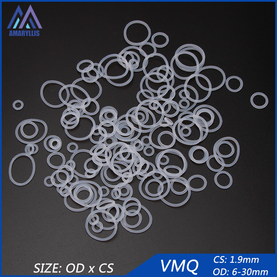 Hải cẩu trắng O Nhẫn Vòng đệm máy giặt 100pcs đường kính 6-30mm Độ dày 1.9mm bền vmq cao su silicon niêm phong O-ring