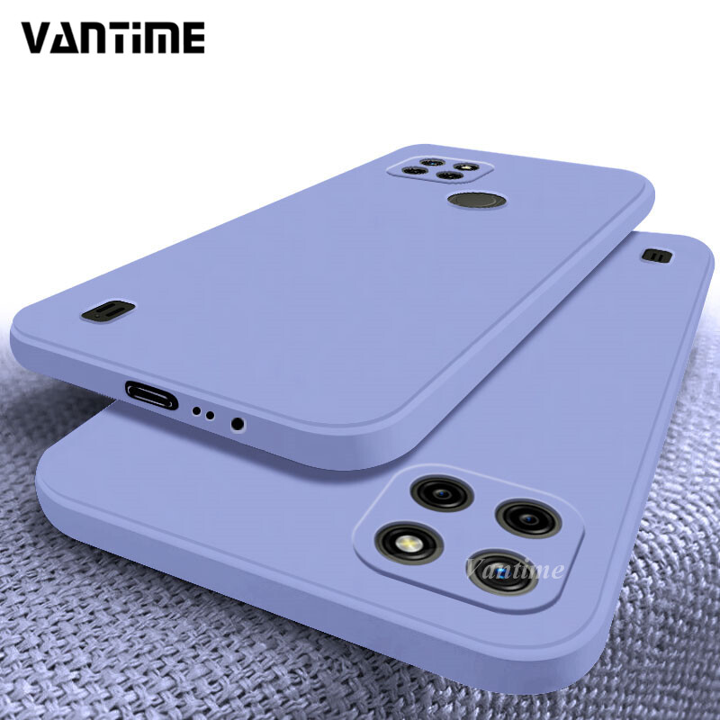 Vantime cho Realme C21Y C25Y Vỏ vuông viền Vỏ silicon lỏng Bảo vệ ống kính Ốp lưng mềm mỏng