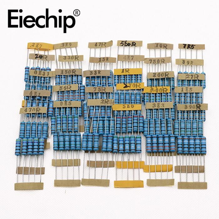 150 chiếc điện trở màng kim loại 2w 1/2w 1% bộ điện trở 30 giá trị của điện trở bộ điện trở tự làm các loại 0.1 ohm - 750 ohm 1k-820l