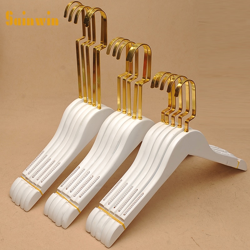 [HOT] Sainwin 10pcs/lot adult wood hanger white wooden hangers for clothes rack women top grade hanger gold hook(30pcs can LOGO) ราคา  3,836 บาท*ส่งฟรี