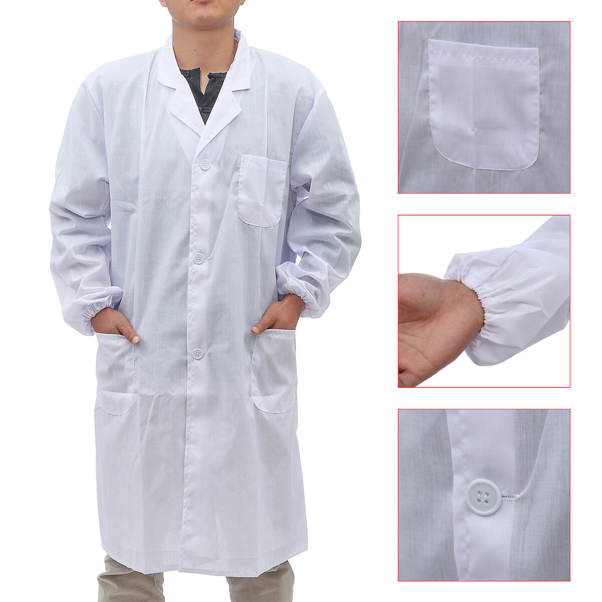 Generic Unisex Lab Coat Doctor Scientist Lab Long White Jacket Coat