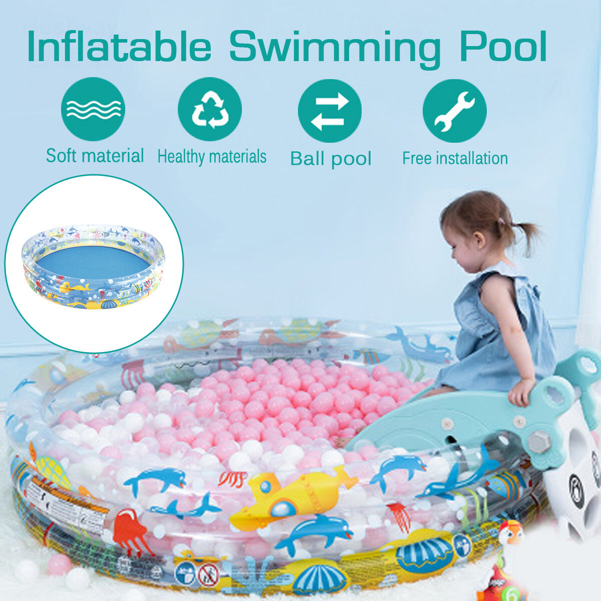 Generic Inflatable Baby Ball Swimming Pools Kids Round Basin Bathtub ...