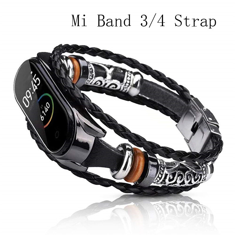 Leather Beading Bracelet Strap Weave Braided Replacement For Xiaomi Mi Band 3