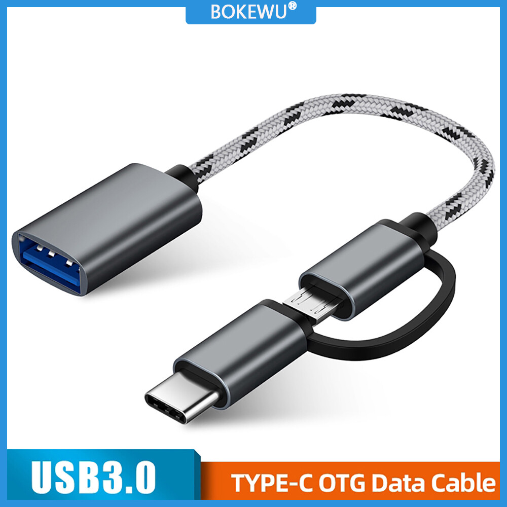BOKEWU Cáp Chuyển Đổi OTG 2 Trong 1 Bộ Chuyển Đổi Đồng Bộ Dữ Liệu USB 3.0 Sang Micro USB Type C Cho Chuột Chơi Game Máy Tính Bảng