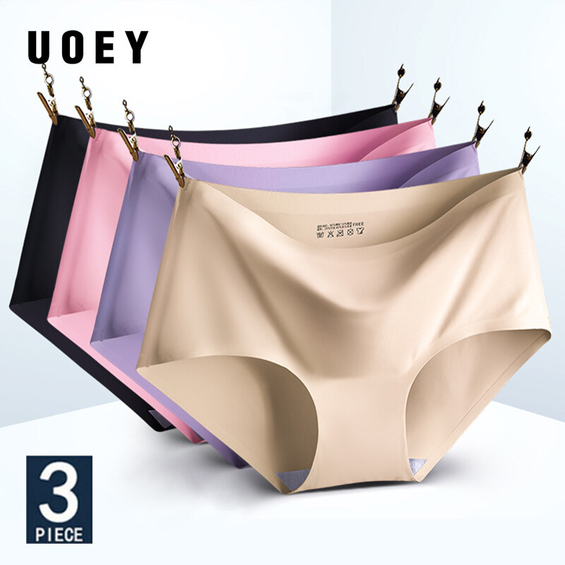 UOEY 3 Cái/bộ Quần Lót Liền Quần Lót Gợi Cảm Nữ Quần Lót Nữ Tóm Tắt Vô Hình Pantys Mềm Màu Trơn Đồ Lót Ngủ M-2XL