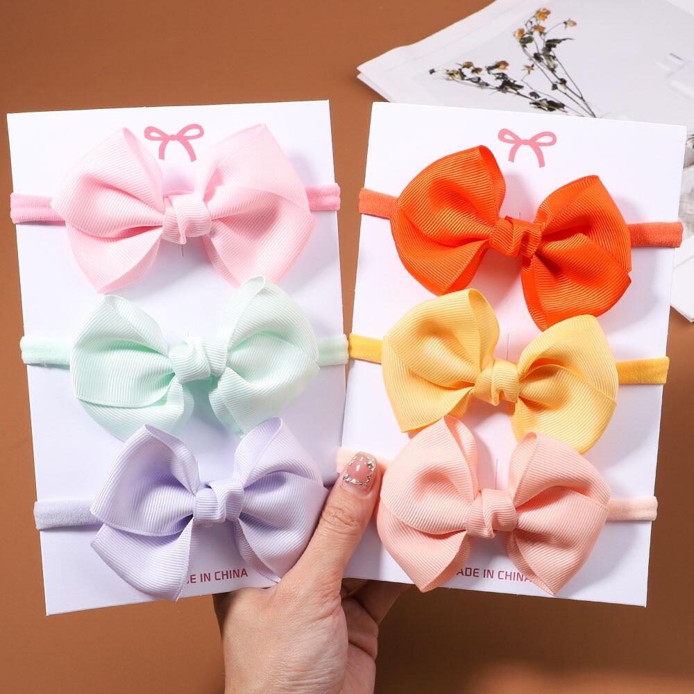 3 cái/bộ băng đô nơ ruy băng lụa cho trẻ em băng đô dễ thương cho bé gái băng đô nơ co giãn quà tặng phụ kiện tóc cho trẻ sơ sinh
