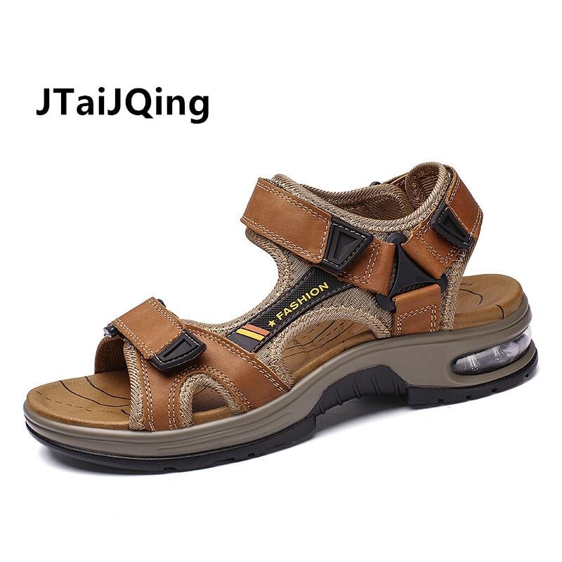 Thương Hiệu Cổ Điển Mens Dép Chất liệu da thật cho mùa hè Dép Người Đàn Ông ngoài trời thường ngày Trọng Lượng Nhẹ Dép Người Đàn Ông Thời Trang Dép