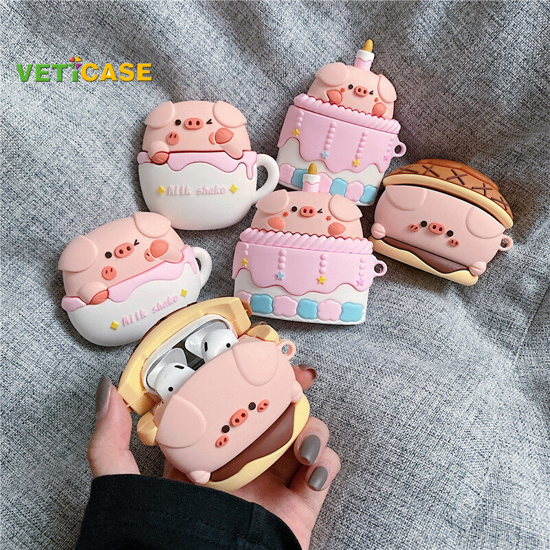 Veticase Ốp tai nghe hình chú heo dễ thương bánh tráng miệng cho Apple Airpod Pro AirPods 1 2 3 vỏ mềm Silicone túi đựng AirPods Tai nghe phụ kiện bảo vệ AirPod màu hồng trắng