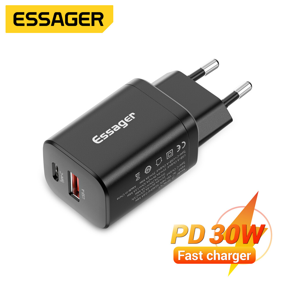 Essager Bộ Sạc PD 30W Bộ Sạc Nhanh USB Type C QC 3.0 Cho iPhone 12 11 Pro Max Xiaomi Huawei QC + PD Bộ Sạc Nhanh USB C Du Lịch Gắn Tường