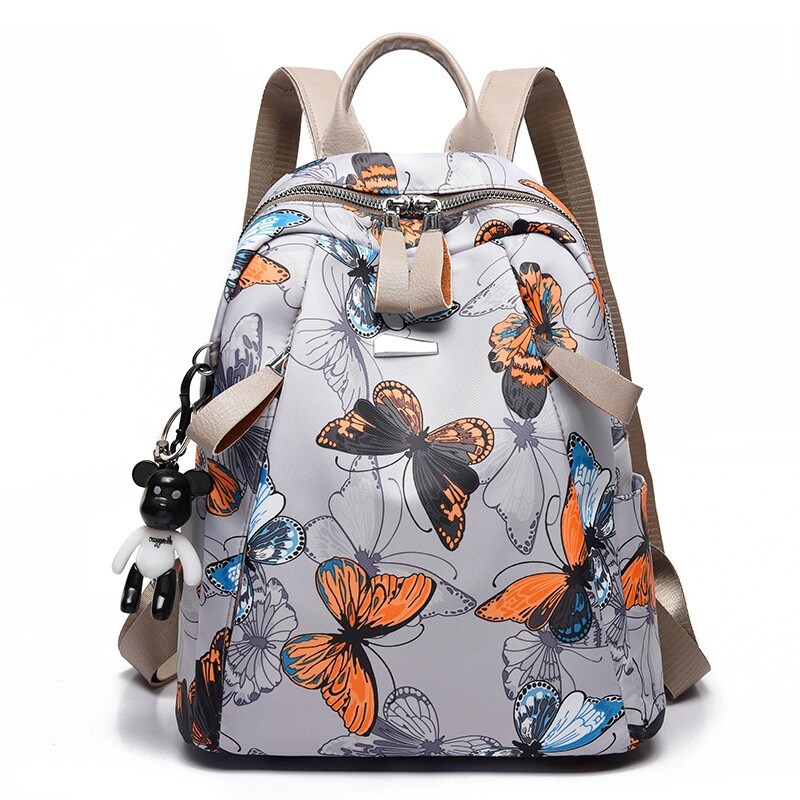 {hot} Anti-thief Feather Print Backpack Female Oxford Cloth Waterproof Travel Casual Schoolbag Brand Ladies Large Capacity