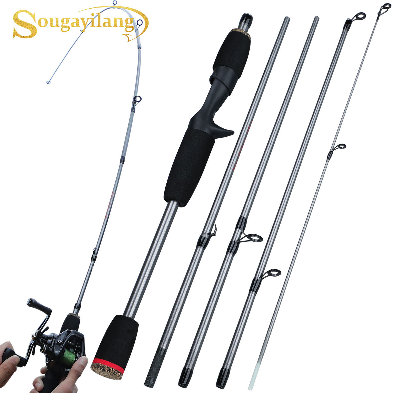 COD Sougayilang Cần Câu Quay Đúc Tay Cầm Bằng Nhựa EVA Tiện Dụng 5 Phần 1.7M Cần Câu Cá Cần Câu Carb