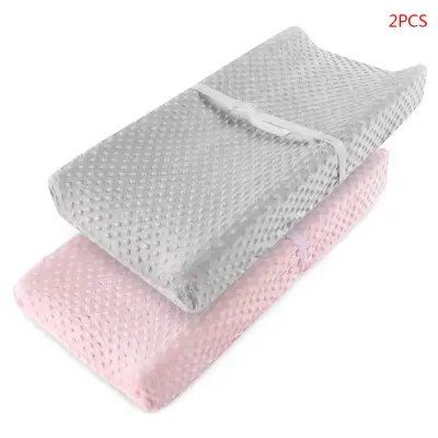 2 Pcs Soft Reusable Changing Pad Cover Minky Dot Travel Baby Breathable Diaper Pad Sheets Cover (2)