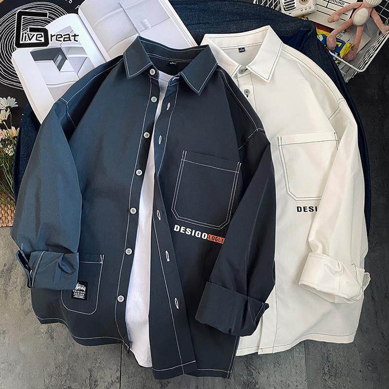 LIVE GREAT áo áo nam áo sơ mi tay dài áo sơ mi nam áo boy phố áo khoác áo khoác nam áo khoác nam áo khoác nam mới ra ao khoác Áo Sơ Mi Nam Dài Tay Quần Áo Mỏng Ngày Rộng Rãi Áo Sơ Mi Dụng Cụ Thường Ngày Áo Khoác