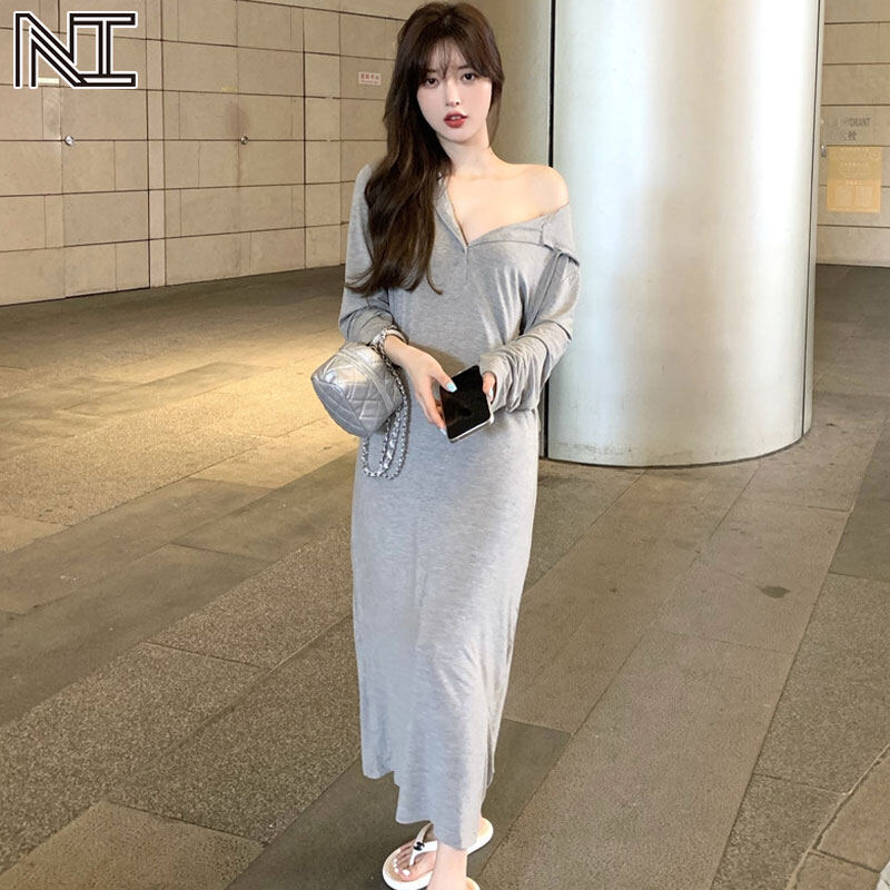 Laz nigori váy nữ váy ôm cổ hở nửa có mũ dáng rộng mùa hè, phụ nữ