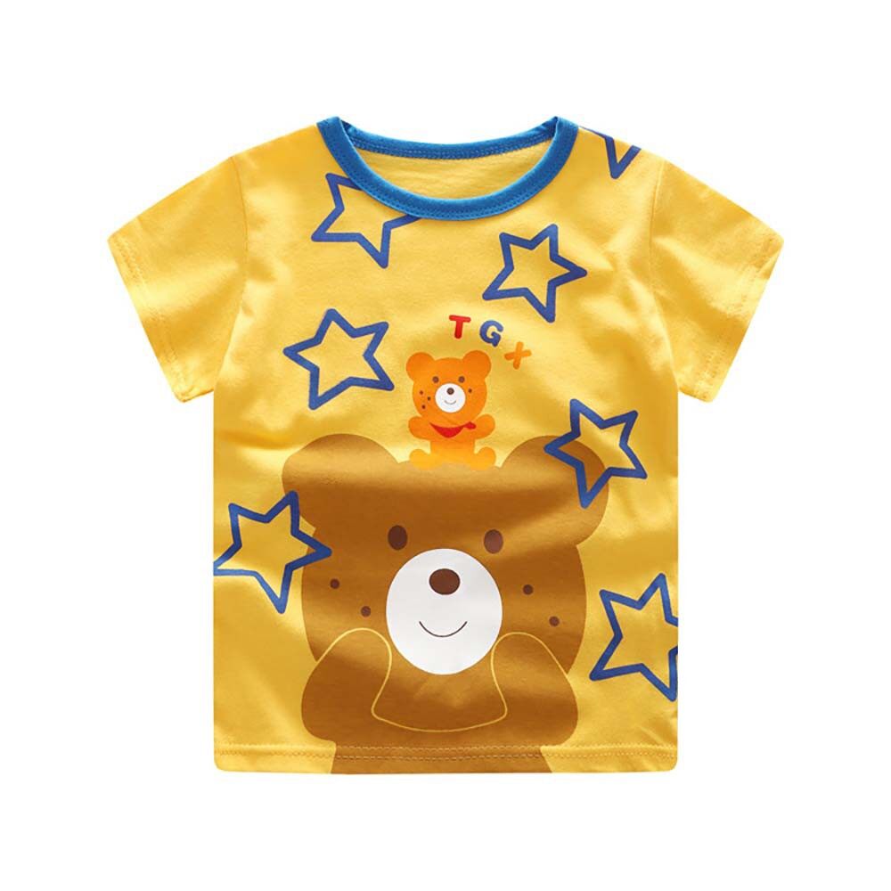 Quần Áo Cotton Dễ Thương Cổ Tròn In Hình Hoạt Hình Hàn Quốc Cho Bé Trai Bé Gái Ngắn Tay Áo T-Shirt, Mùa Hè 1-5 Năm