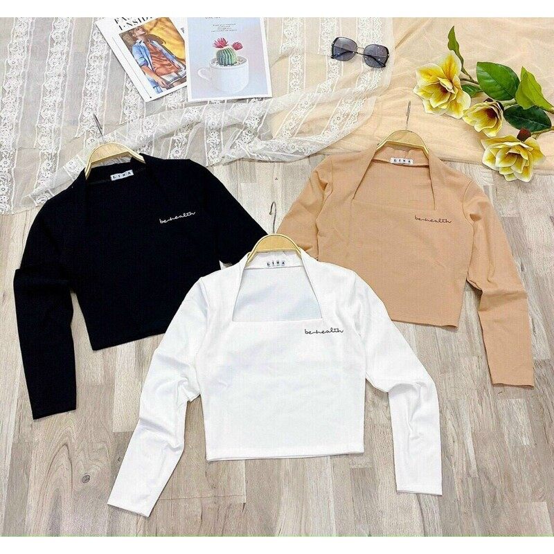 Áo kiểu croptop thêu chữ tay dài mẫu mới
