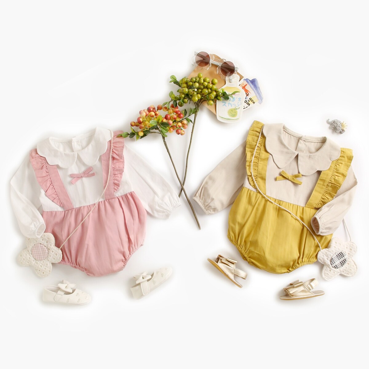 Fashion Long Sleeve Baby Girls Bodysuits Autumn Cotton Newborn Baby One