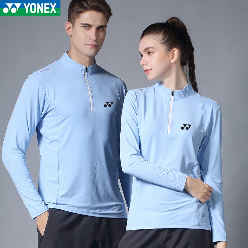 Yonex Áo thun dài tay dáng rộng cổ đứng cho nam và nữ khô nhanh Áo thun cho chạy cho nữ đôi thể thao áo thun Áo nỉ cổ đứng Mizuno