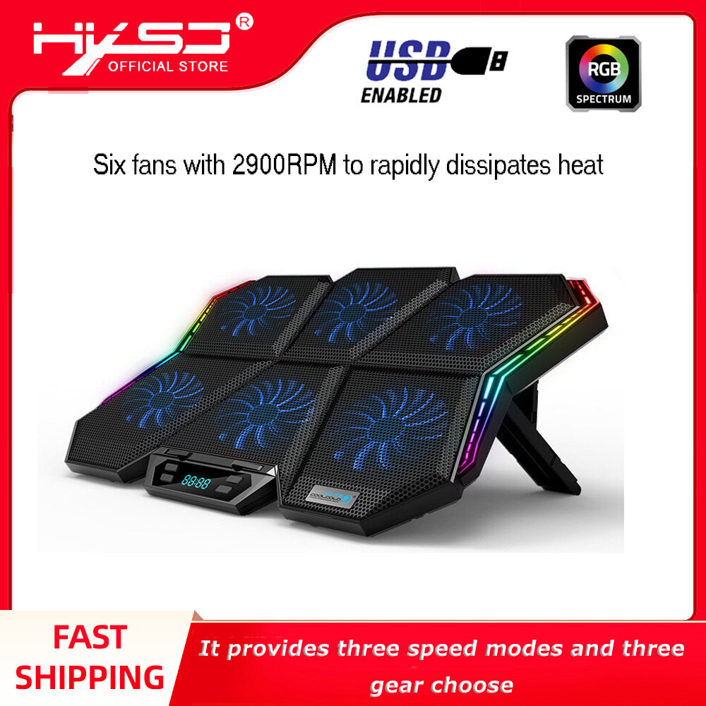 HXSJ Coolcold Bộ Làm Mát Máy Tính Xách Tay RGB Chơi Game, Tấm Làm Mát Màn Hình Led 12-17 Inch Cho Máy Tính Xách Tay Máy Tính Xách Tay Mát Cooler Đứng Có Sáu Quạt Và 2 Cổng USB