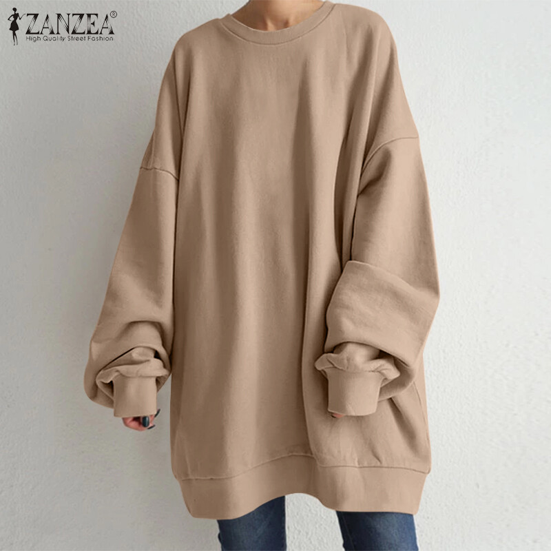 Zanzea áo hoodie dài tay cổ tròn phong cách hàn quốc cho nữ áo chui đầu áo chui đầu áo nỉ #8