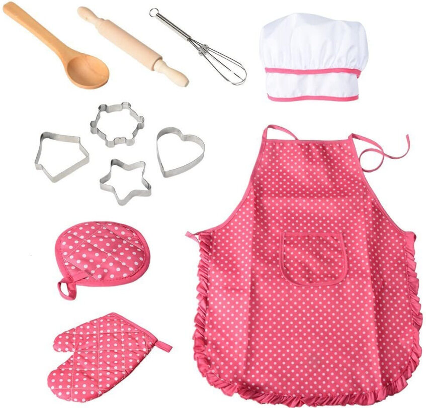 Year Old Girls Veitch fairytales Kids Cooking Baking Set for Girls Real Baking Supplies Kits Kids Baking Utensils 14 Pcs Includes Rolling Pins Chef Costume Hat and Apron Pink Birthday Gifts for 3 