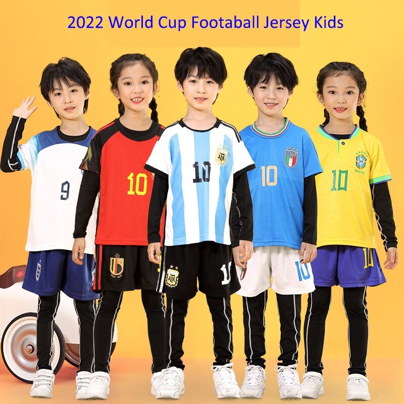 2022 Quốc Gia trang phục đội tuyển bóng đá Jersey cho trẻ em Messi Bộ áo nịt Argentina Bồ Đào Nha Ý thiếu niên đào tạo bóng đá quần áo