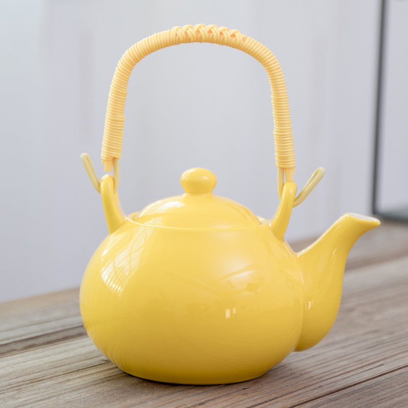 Ấm trà gốm với nồi dầm, ấm trà sứ màu xanh và trắng cổ điển, ấm trà 500ml có lưới lọc, ấm trà nhà hàng