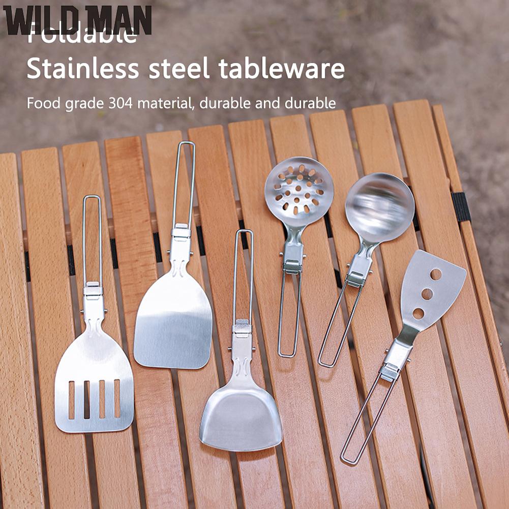 [WILD MAN] Outdoor Tableware Folding Camping Tableware 304 Stainless Steel Spoon Shovel Spatula Easy To Clean for Travel Hiking ราคา 46 บาท*ส่งฟรี