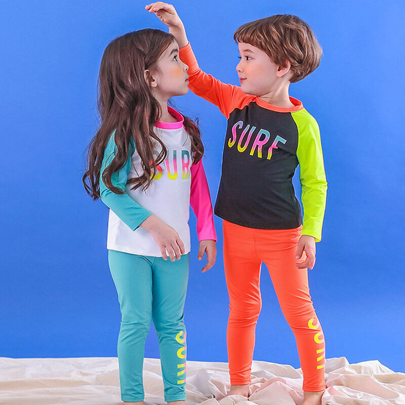 Girls Long Sleeve Muslimah Swimsuits Quick Dry Kids Girl Floral Rainbow Top+ Pants Design Boys Swimwear ราคา 353 บาท*ส่งฟรี