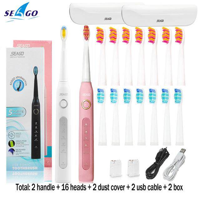 แปรงสีฟันไฟฟ้า ทำความสะอาดทุกซี่ฟันอย่างหมดจด ประจวบคีรีขันธ์ Seago SG507B Electric Toothbrushes Sonic Automatic Adult Timer Brush USB Rechargeable Electric Tooth Brush Waterproof Gift Box ch Store