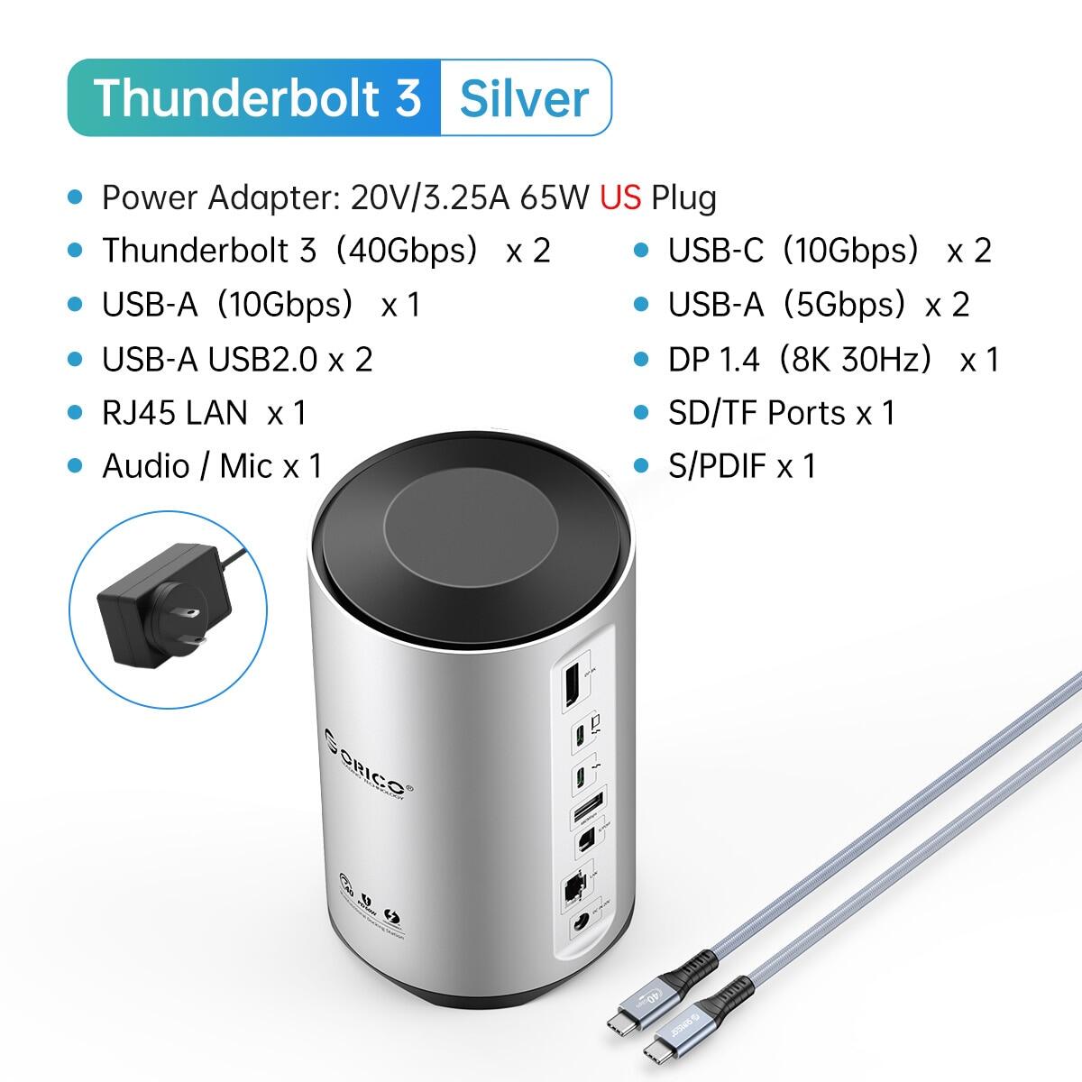 ORICO Thunderbolt 3 Loại C Trạm Nối Đối Với MacBook Pro M1 M2 USB 3.0 HUB 8K HDMI-Tương Thích DP RJ4