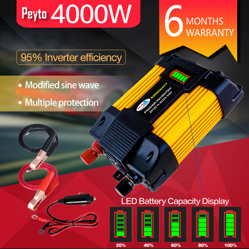 Biến tần sóng sin biến đổi tần số cao 4000w/6000w biến tần công suất cực đại dc 12v sang ac 220v bộ chuyển đổi biến tần bộ sạc điện xe hơi với đèn led cổng cổng usb kép 2.1a hiển thị công suất batte-rys