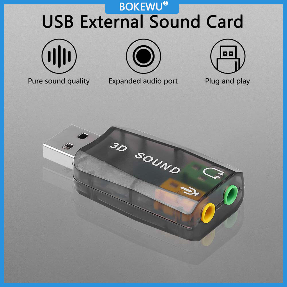 BOKEWU Bộ Chuyển Đổi Âm Thanh Thẻ Âm Thanh 3D Tai Nghe Giắc Cắm Tai Nghe Micrô Gắn Ngoài USB Sang 3.5Mm