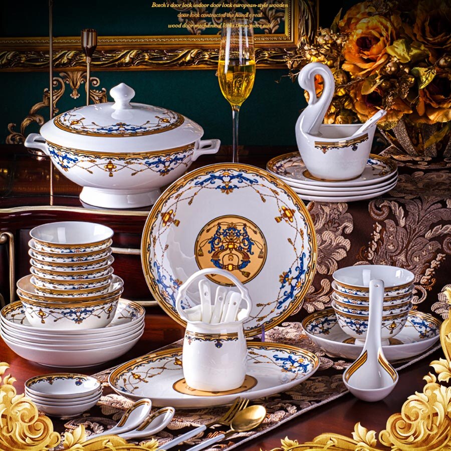 60 Heads Jingdezhen Ceramic Dinner chinese dishes Rice Bowl Soup Bowl Salad Noodles Bowl Plate Dinnerware Sets Tableware ราคา 21,174 บาท*ส่งฟรี