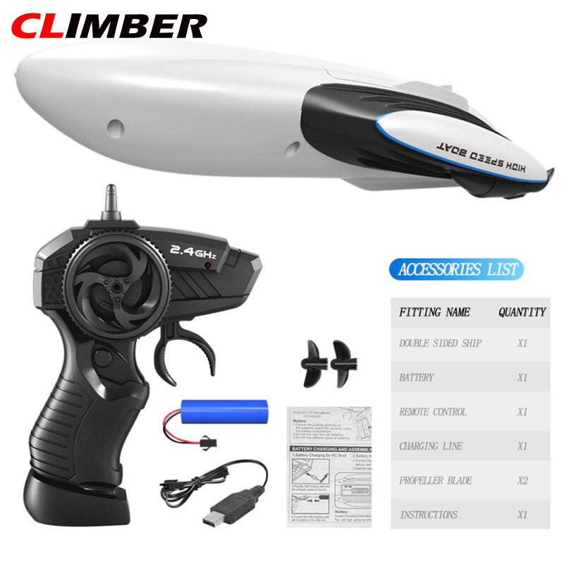 Climber thuyền điều khiển từ xa 2.4g thuyền cao tốc cạnh tranh tàu điện hai mặt điều khiển từ xa tốc độ cao đồ chơi trẻ em dưới nước mùa hè