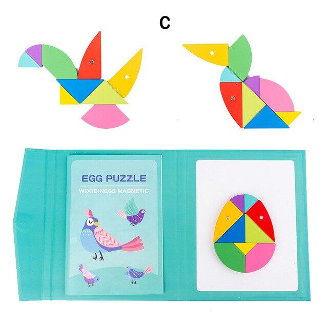 แม่เหล็ก3D ปริศนาจิ๊กซอว์ Tangram เกมเรียนรู้แบบ Montessori วาดภาพการศึกษา Book เกมกระดานของขวัญเด็กสมอง Tease