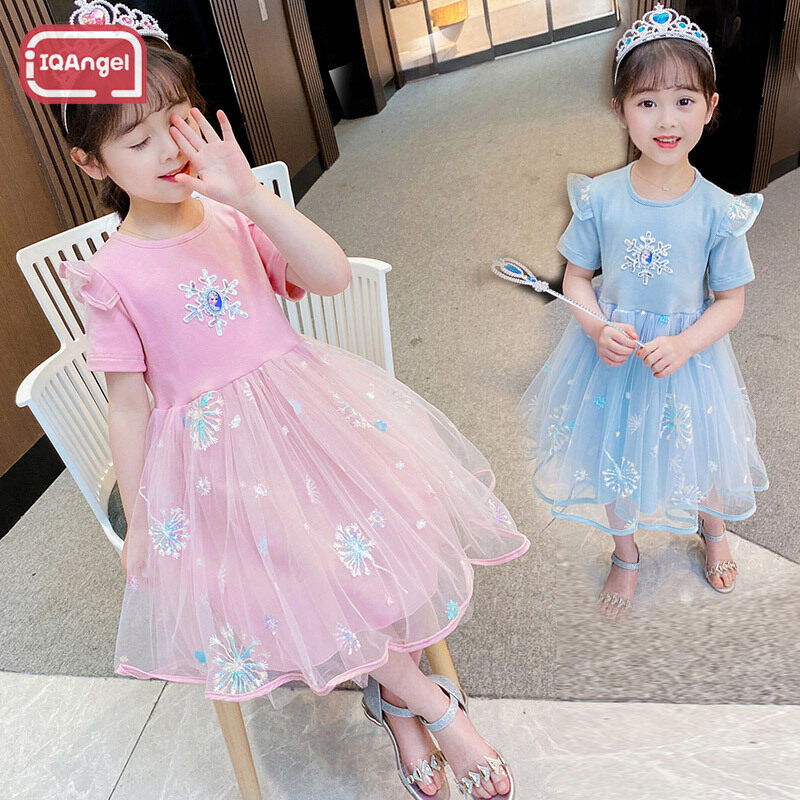 IQANGEL Girls Princess Dress Girls Baby Dress New style Air Mesh Dress
