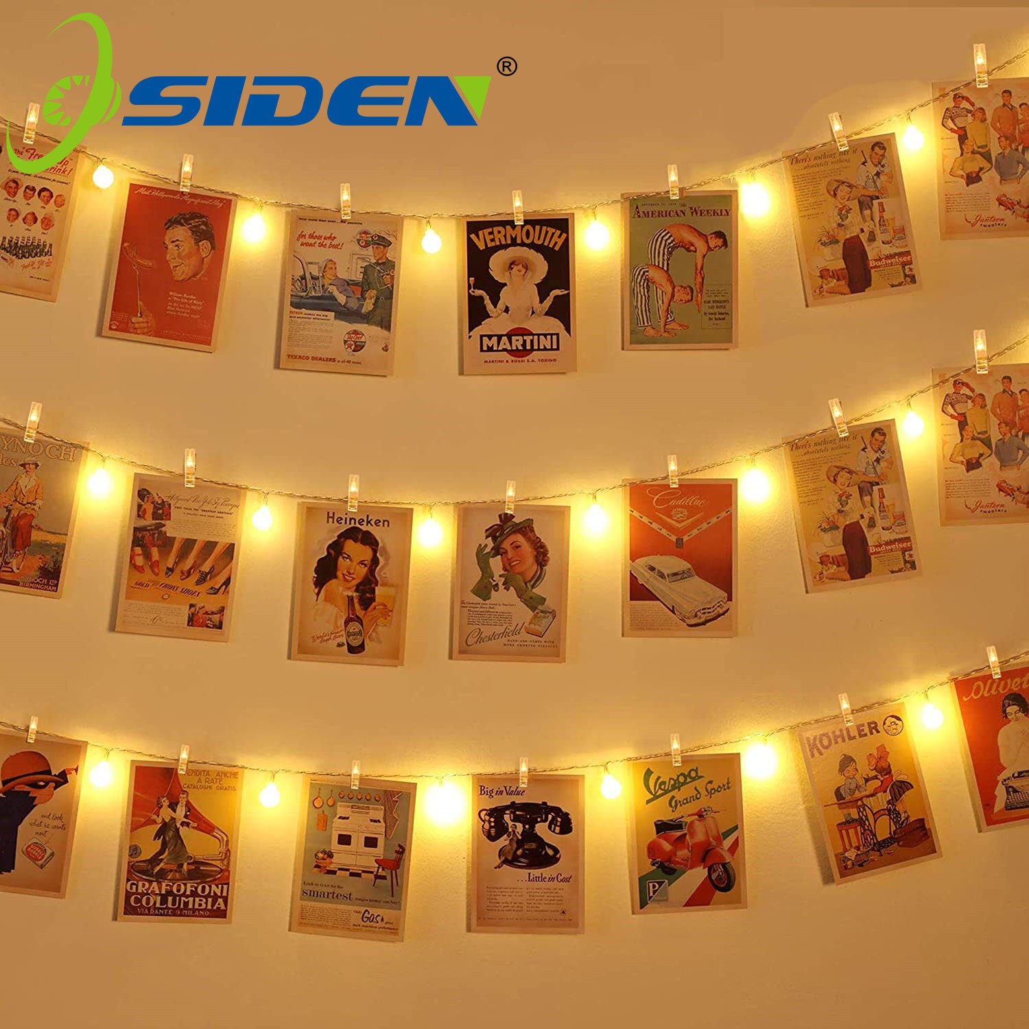 Đèn LED dây kẹp ảnh có 10/30/50 LED màu vàng được  3AA, được sử dụng như đèn tiên nữ cho phòng ngủ, tiệc sinh nhật và trang trí, kỉ niệm