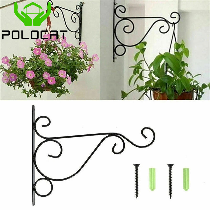 Polocat 1 cái móc treo tường hình hoa giá treo giỏ kim loại, móc treo cây vườn ngoài trời trang trí tường