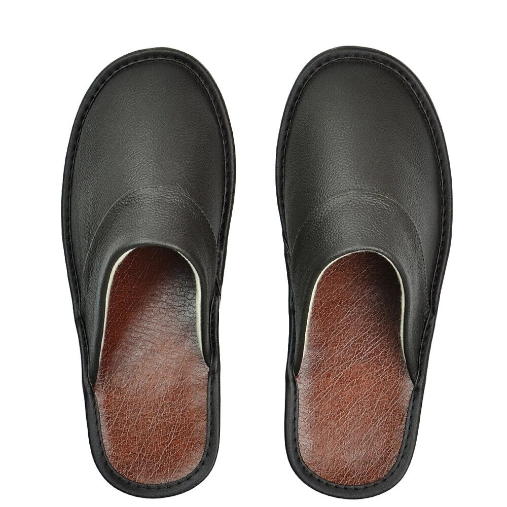 Mens faux hot sale leather slippers