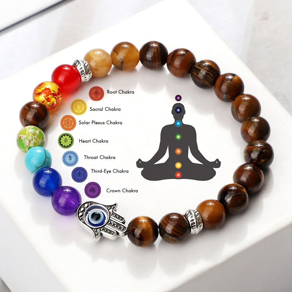【High value】 7 Men Eye Stone Onyx Agates Beads Evil Hand Of Fatima Jewelry Bangles