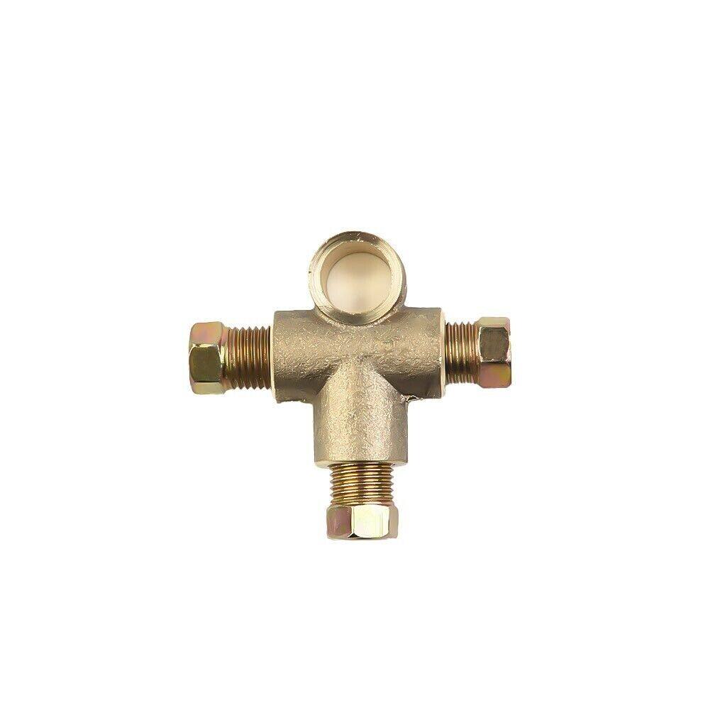 3 Way 3 Way Brake Line T-Shap Tee Hose Connector Adapter + 3 Male Nuts M10 3/16 Pipe