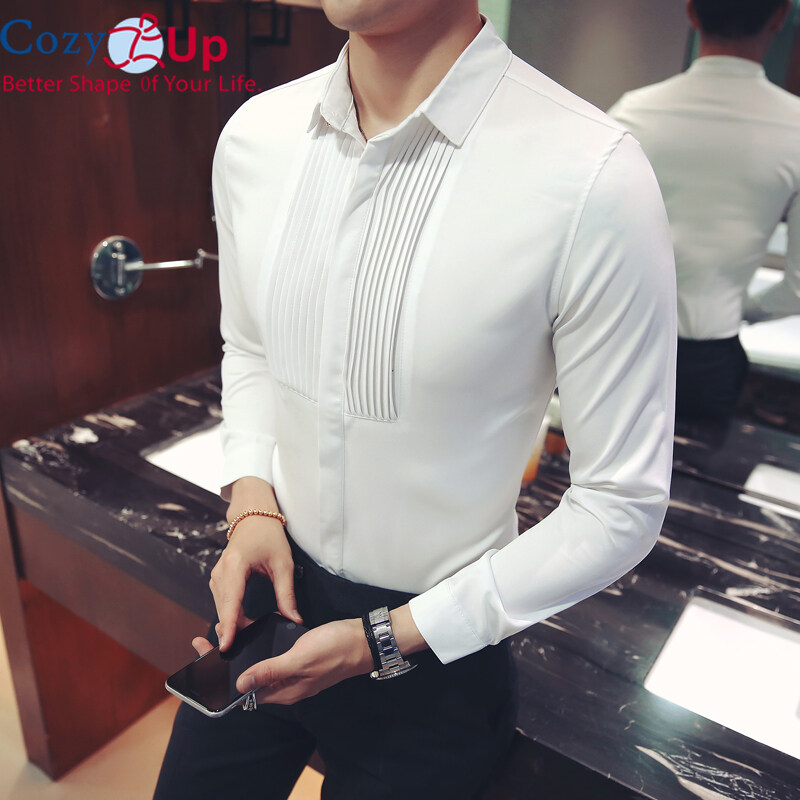 Ấm Cúng Lên Mới Mỏng Phù Hợp Với Áo Sơ Mi Nam Tiệc Cưới Tay Dài TUXEDO Áo Sơ Mi Nam Thời Trang Áo Dự