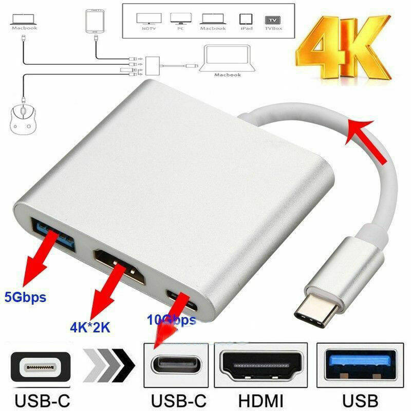 [Songful] Loại C USB 3.1 Để USB-C 4K HDMI USB 3.0 cáp cho Bộ chuyển đổi 3 Trong 1 Hub